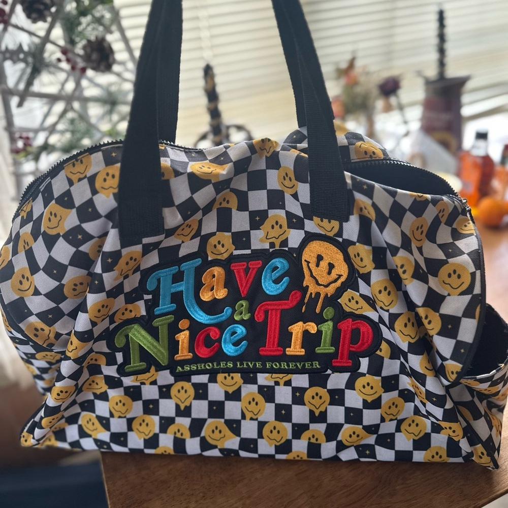 Checkered Smiley Face Tote Bag
